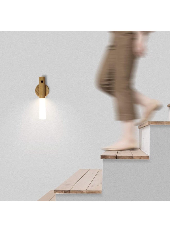 مصباح حائط بتصميم خشبي عتيق وإضاءة ليد ببطارية، مزود بجهاز استشعار حركة وقابل لإعادة الشحن اللاسلكي عبر منفذ USB، ليلي مغناطيسي للأطفال، بجانب السرير بلون أبيض دافئ - Image 3