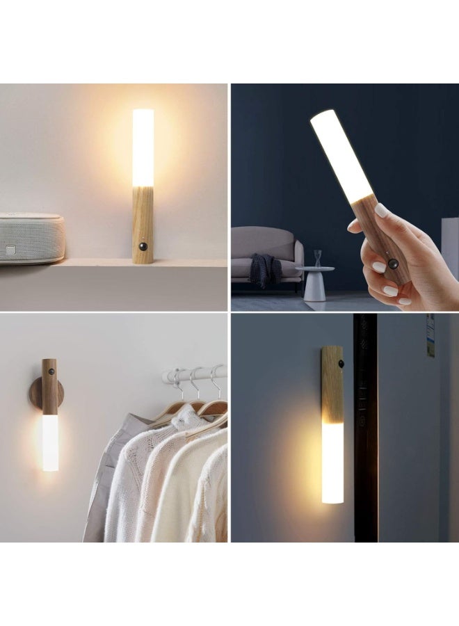 مصباح حائط بتصميم خشبي عتيق وإضاءة ليد ببطارية، مزود بجهاز استشعار حركة وقابل لإعادة الشحن اللاسلكي عبر منفذ USB، ليلي مغناطيسي للأطفال، بجانب السرير بلون أبيض دافئ - Image 2