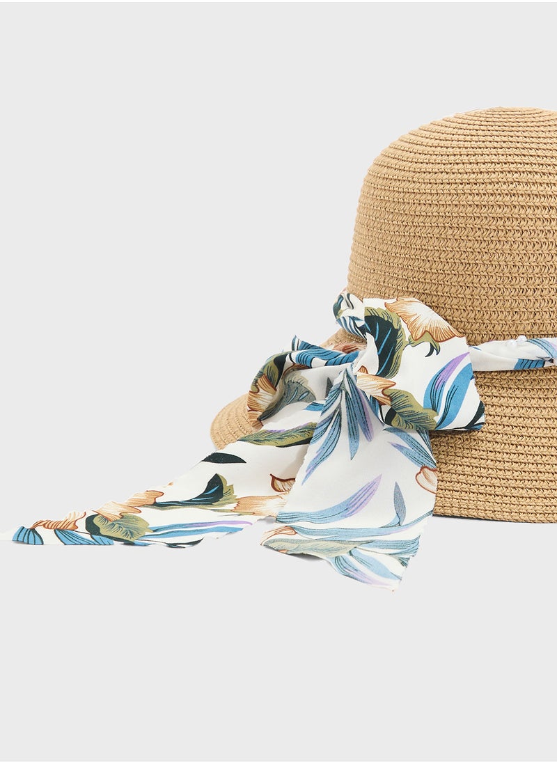 ELLA Scarf Detail Wide Brim Hat  - Image 3
