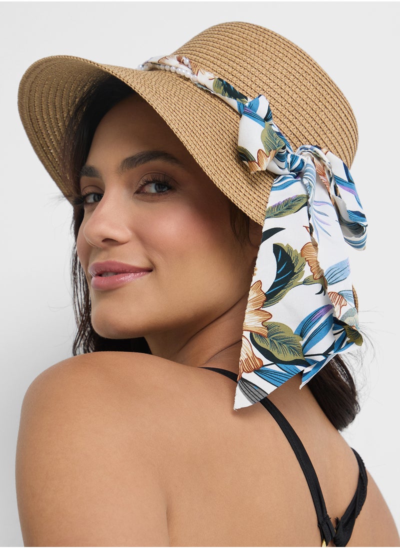 ELLA Scarf Detail Wide Brim Hat  - Image 4
