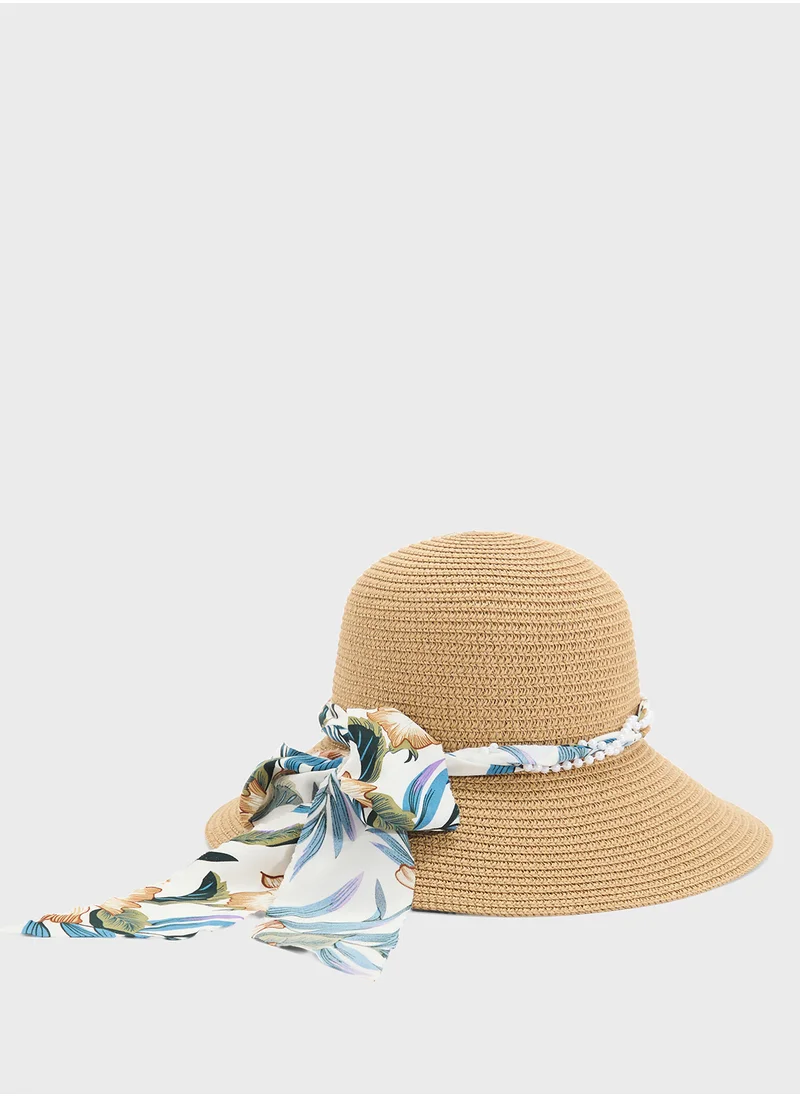 ELLA Scarf Detail Wide Brim Hat