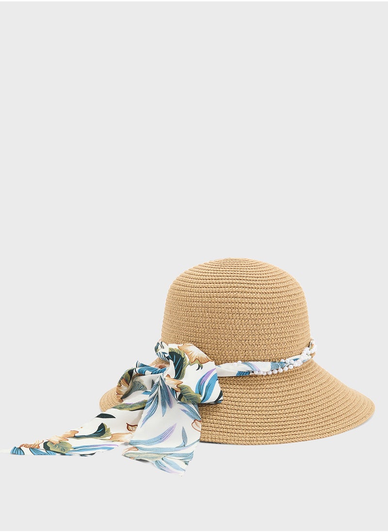 ELLA Scarf Detail Wide Brim Hat  - Image 2