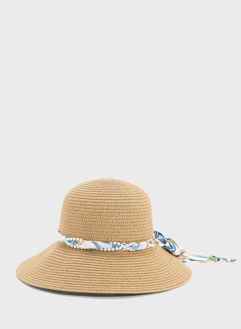 ELLA Scarf Detail Wide Brim Hat