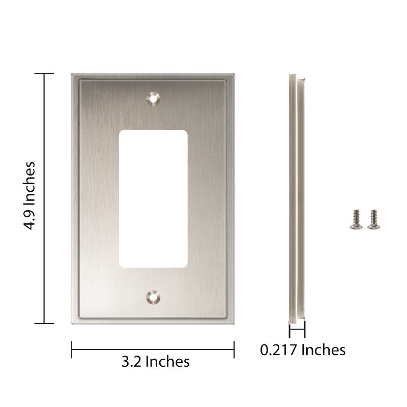 Henne Bery Soft Modern Decorative Wall Plate Switch Plate Outlet Cover (Single Decorator 2PK, Satin Nickel) - Image 3