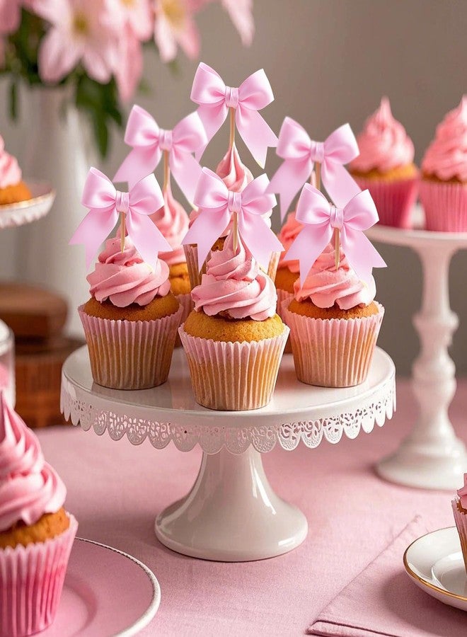 Solldgt Pink Bow Cupcake Toppers - Pink Bow Cake Topper Birthday Decorations, 12Pcs Bowknot Cupcake Picks for Coquette Bow Theme Party Decoration Bachelorette Bridal Engagement Wedding Baby Shower Party Decor - Image 2