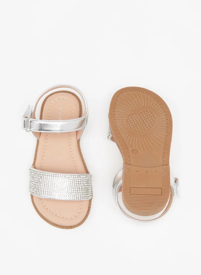 Flora Bella By Shoexpress Girl's Stone Embellished Sandals With Hook And Loop Closure