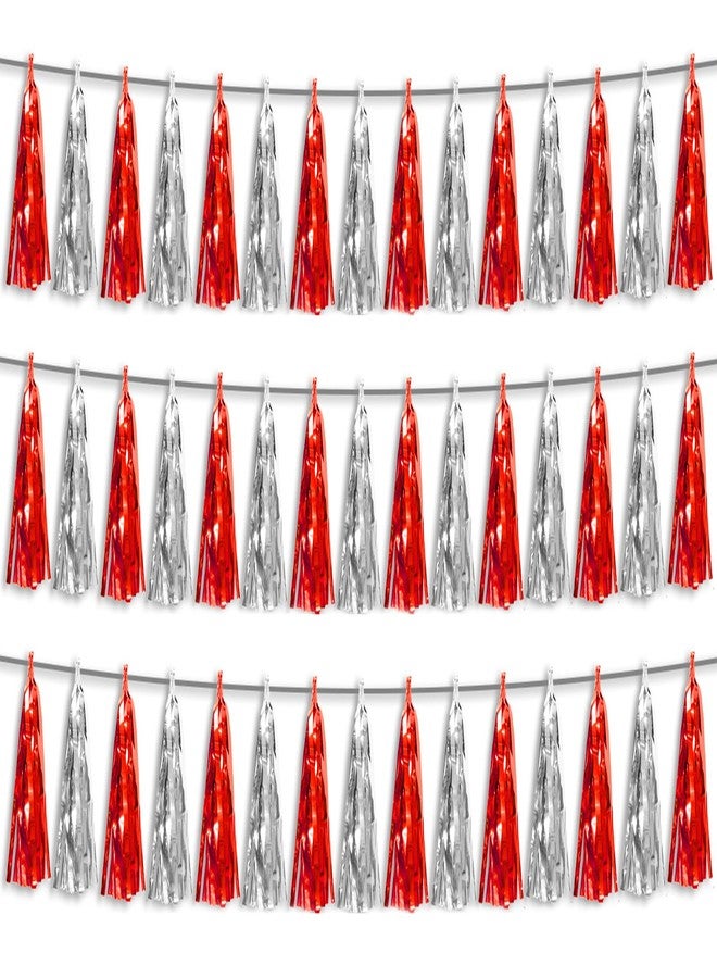Hysilla 3P Red Silver Foil Fringe Metallic Tassel Streamers Banner Tassel Garland for Parade Floats, Bachelorette, Wedding, Birthday, Halloween, Christmas, Bridal/Baby Shower Party Decorations - Image 1