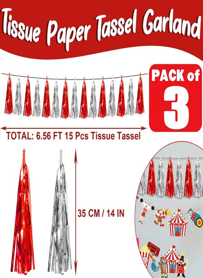 Hysilla 3P Red Silver Foil Fringe Metallic Tassel Streamers Banner Tassel Garland for Parade Floats, Bachelorette, Wedding, Birthday, Halloween, Christmas, Bridal/Baby Shower Party Decorations - Image 2