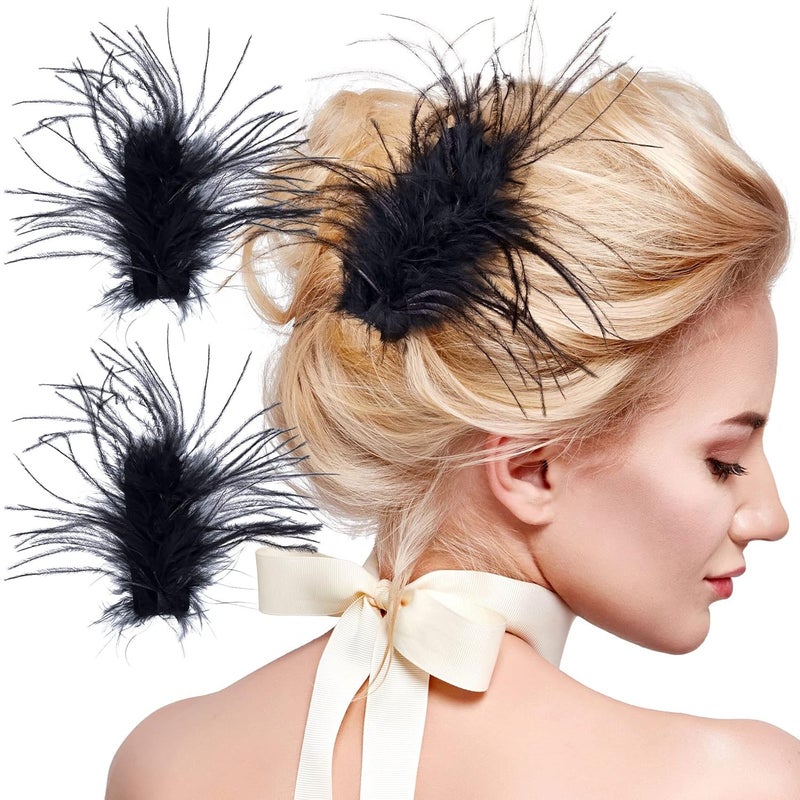 OIIKI 2Pcs Black Ostrich Hair Clip Feather Hairgrip Retro Hair Jewelry Accessories for Women Bride Party Festival Valentine Wedding Engagement Birthday Christmas