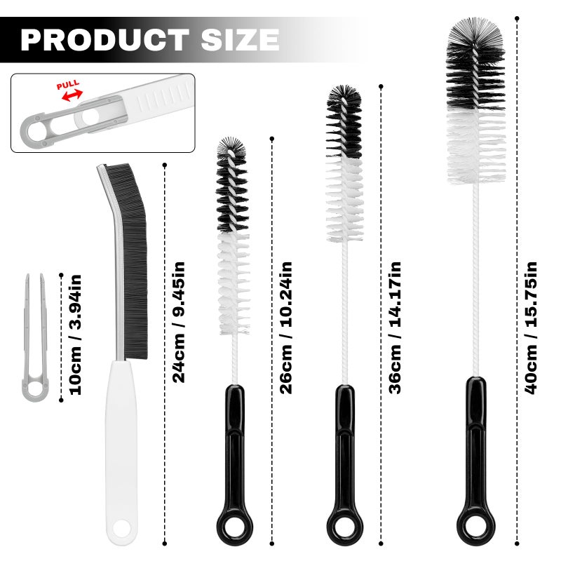 TAICHODEER 4 Pack Bottle Cleaning Brush Set with Built-in Tweezer â€“ Flexible Long Handle Brushes (15.75"/14.17"/10.24") + 3.94" Hard Bristle Gap Brush for Narrow Bottles, Cups, Tubes, and Lids - Image 2