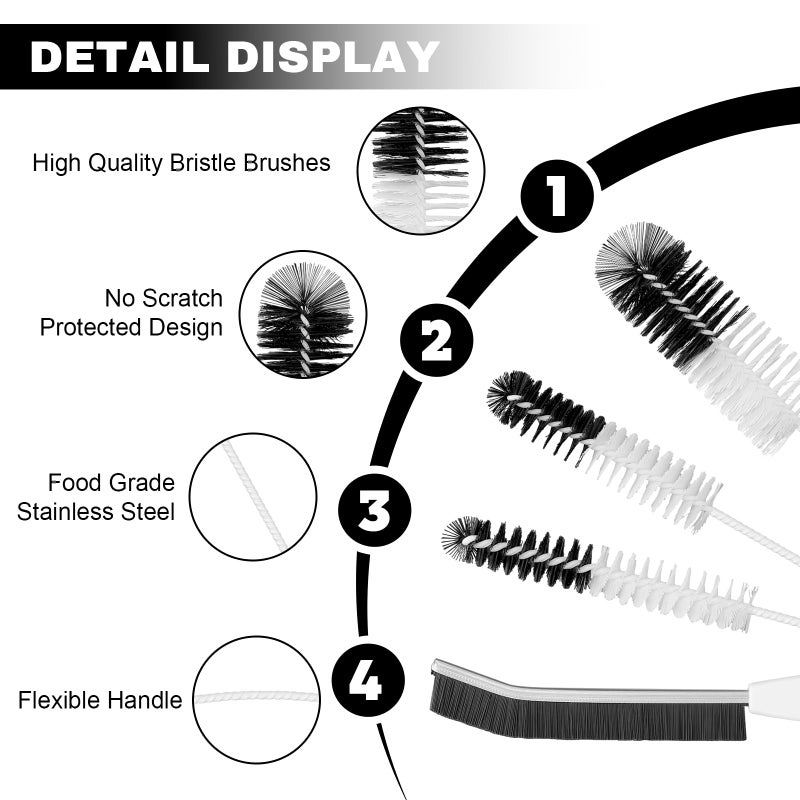 TAICHODEER 4 Pack Bottle Cleaning Brush Set with Built-in Tweezer â€“ Flexible Long Handle Brushes (15.75"/14.17"/10.24") + 3.94" Hard Bristle Gap Brush for Narrow Bottles, Cups, Tubes, and Lids - Image 3