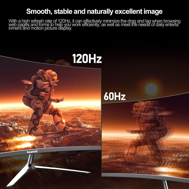 شاشة Gawfolk مقاس 24.5 بوصة FHD 120Hz منحنية 3000R شاشة عرض كمبيوتر 98% sRGB خالية من الوميض مناسبة للمنزل والمكتب والمراقبة مع مكبر صوت مدمج - Image 3