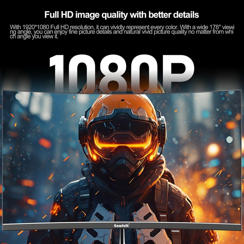 شاشة Gawfolk مقاس 24.5 بوصة FHD 120Hz منحنية 3000R شاشة عرض كمبيوتر 98% sRGB خالية من الوميض مناسبة للمنزل والمكتب والمراقبة مع مكبر صوت مدمج - Image 2