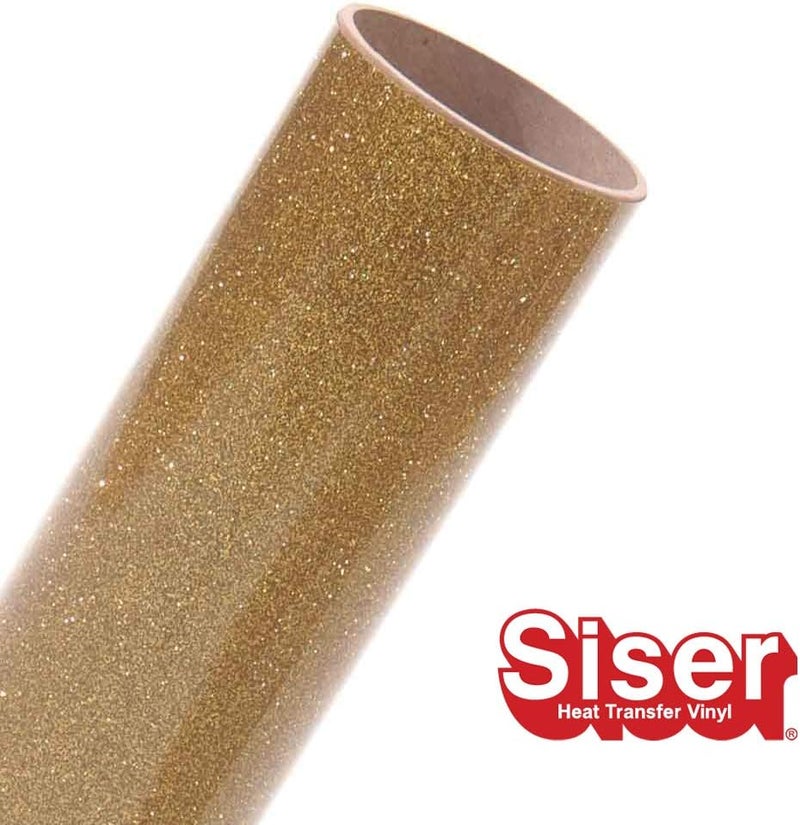 Siser Glitter HTV 118x5ft Roll  Iron on Heat Transfer Vinyl Old Gold - Image 2
