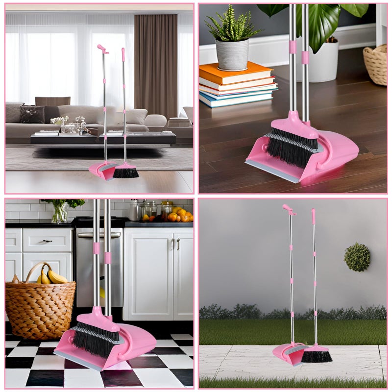 Eleckey Broom and Dustpan Set, Broom with Dustpan Combo Set for Home Office Kitchen(Pink) - Image 4