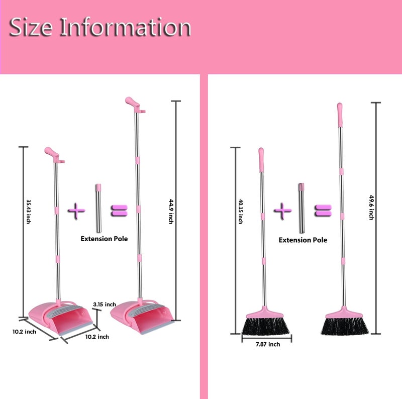 Eleckey Broom and Dustpan Set, Broom with Dustpan Combo Set for Home Office Kitchen(Pink) - Image 3