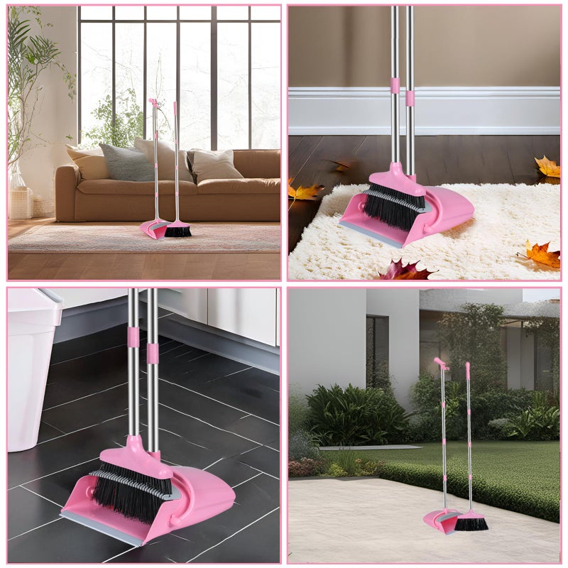 Eleckey Broom and Dustpan Set, Broom with Dustpan Combo Set for Home Office Kitchen(Pink) - Image 5
