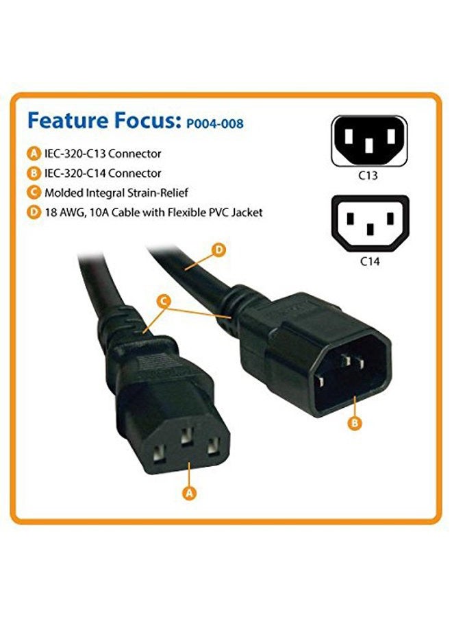 Tripp Lite Computer Power Extension Cable PDU Cord 10A 18 AWG C14 to C13, 2.43 m (P004-008) - Image 2