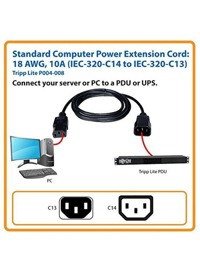 Tripp Lite Computer Power Extension Cable PDU Cord 10A 18 AWG C14 to C13, 2.43 m (P004-008) - Image 3