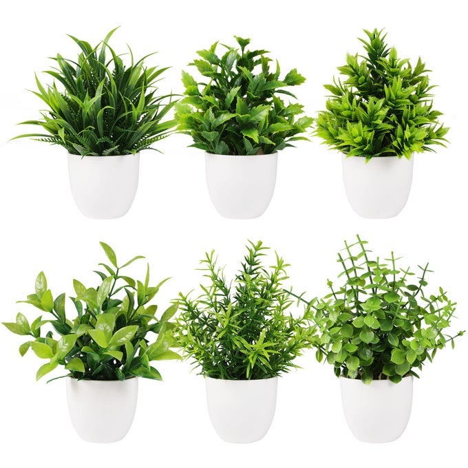 ARTIFICIAL PLANT 6PCS SMALL FAKE PLANT GREENERY POTTED PLANT CUTE INDOOR FAUX PLANT HOUES OFFICE TABLE DESK BATHROOM DECOR PLANTS