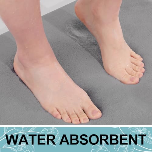 Smiry Memory Foam Bath Mat 24x16, Extra Soft and Absorbent Bathroom Mats, Non Slip Washable Carpet for Floor, Shower and Tub, Grey - Image 5