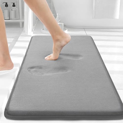 Smiry Memory Foam Bath Mat 24x16, Extra Soft and Absorbent Bathroom Mats, Non Slip Washable Carpet for Floor, Shower and Tub, Grey - Image 1
