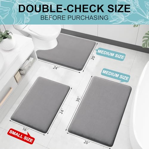 Smiry Memory Foam Bath Mat 24x16, Extra Soft and Absorbent Bathroom Mats, Non Slip Washable Carpet for Floor, Shower and Tub, Grey - Image 2