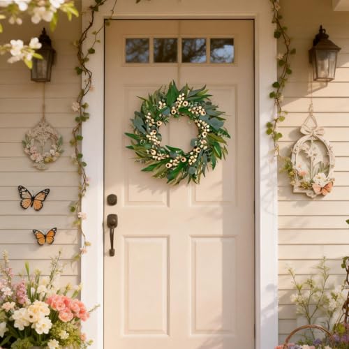 Egolot 24 Inch Spring Eucalyptus Olive Leaves Wreath for Front Door, All Season Greenery Wreath with White Berries for Indoor Outdoor, Winter Spring Summer Wreath for Home Decor - Image 3