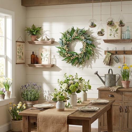 Egolot 24 Inch Spring Eucalyptus Olive Leaves Wreath for Front Door, All Season Greenery Wreath with White Berries for Indoor Outdoor, Winter Spring Summer Wreath for Home Decor - Image 5