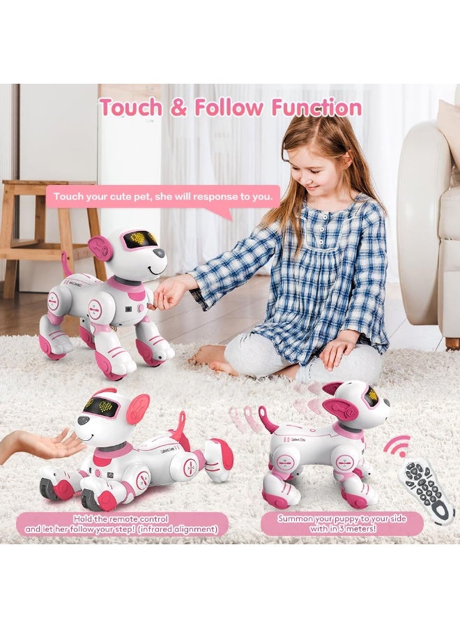Bukela Remote Control Robot Dog Toy for Kids - Interactive Touch & Follow 17 Functions Robot Dog Pet, Programmable Smart Walking Puppy Intelligent Dancing Dog Robot Toys for Girls 3-12 Gifts(Pink) - Image 2