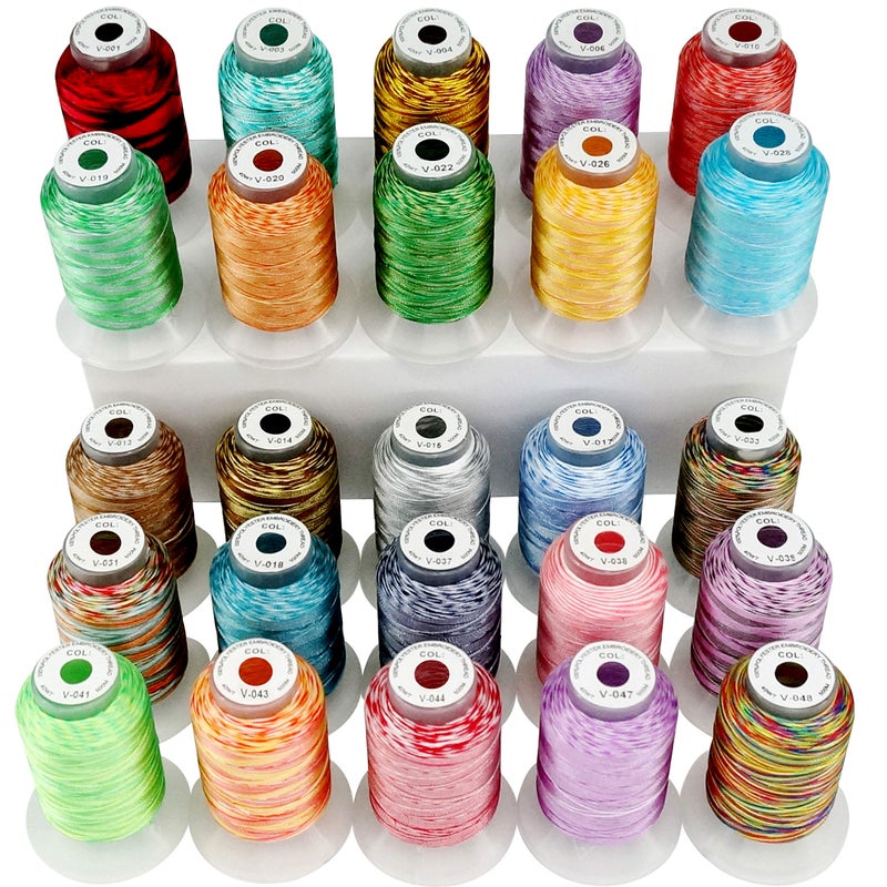 New brothread 25 Colors Variegated Polyester Machine Embroidery Thread Kit 500M 550Y Each Spool for Brother Janome Babylock Singer Pfaff Bernina Husqvaran Embroidery and Sewing Machines