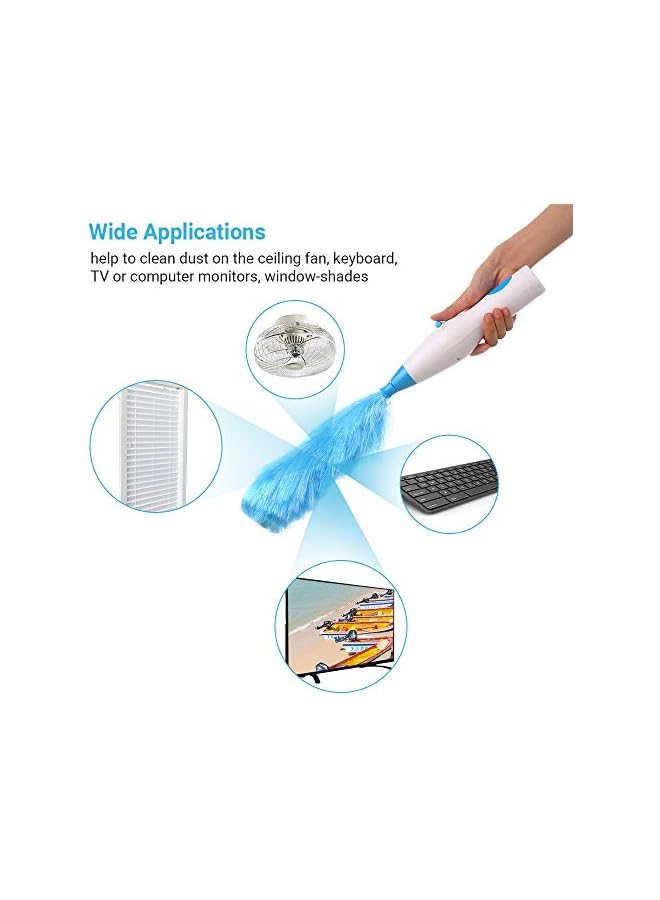 erorex Handheld Battery Operated Electric Spin Duster Feather Duster Retractable Microfiber Cleaning Brush Hand Dust Duster Brush Dust Removal Tool with 2 Brush Head - Image 2