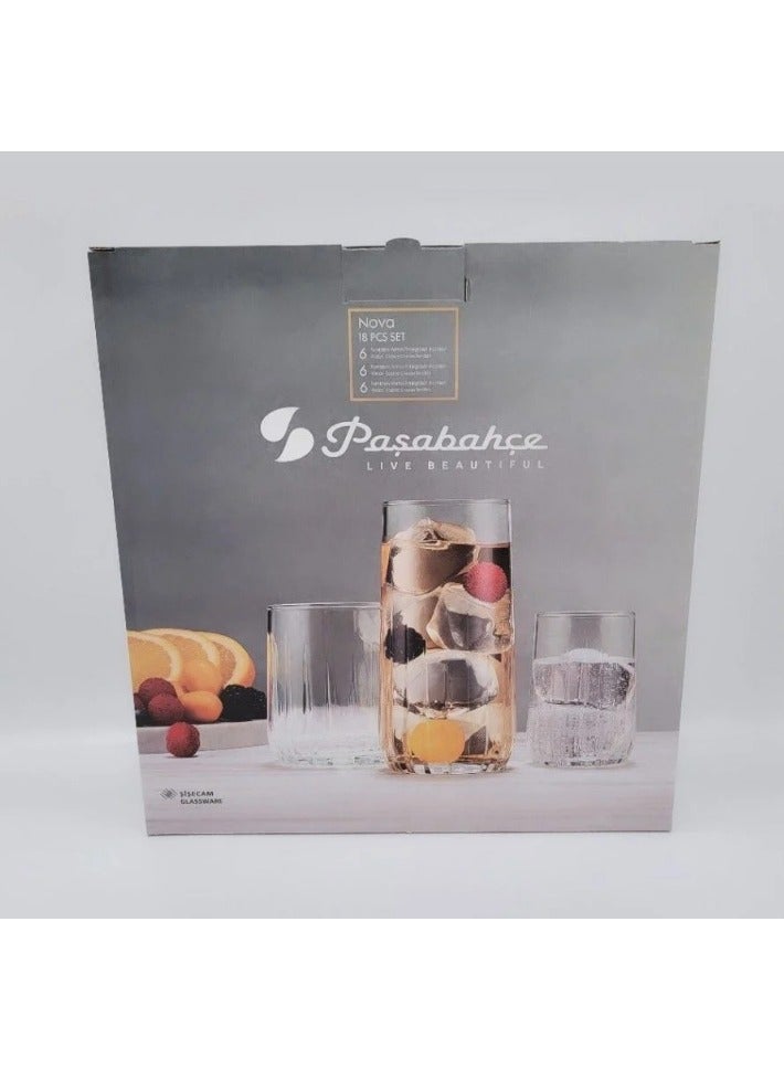 Pasabahce 18 Pieces Nova Tumbler Set 6 Pieces Long Drink Glass 360 Ml, 6 Pieces Whisky Glass 315 Ml, 6 Pieces Liqueur Glass 135 Ml Clear - Image 5