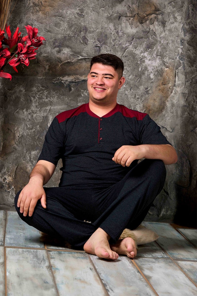 Nisanca Summer Plus Size Men's Cotton Pajama Set - Short Sleeve Men's Pajamas  - Image 1