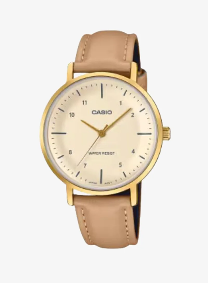 كاسيو Women's Analog Display Watch With Gold Leather Strap - LTP-VT03GL-4BDF