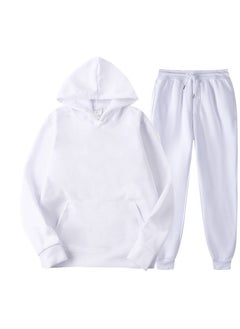 Spring New Glboard Solid Color Hooded Sweatshirt Casual Pants Fleece-Lined Pulloversuit Mens Sets White