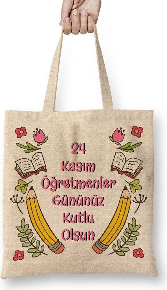 Baskı Dükkanı Print Shop November 24 Special Teachers' Day Cloth Bag Long Handle