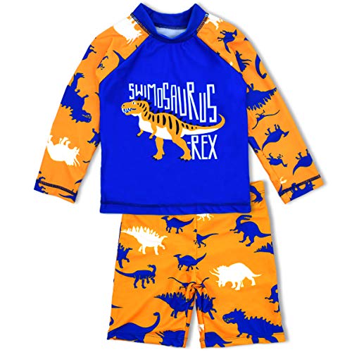 SINOLY Boys Two Piece Rash Guard Swimsuits Kids Long Sleeve Sunsuit Swimwear Sets 6T Dinosaur - Image 1