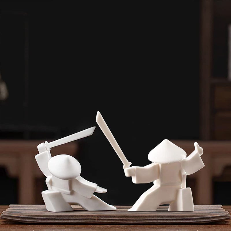 LYART Samurai Statue Decor Japanese Warrior Decor Childrens Room Statues Kongfu Tea Pet Decoration Incense Holder for Stick Burner Incense Stick Holder White2 and White3