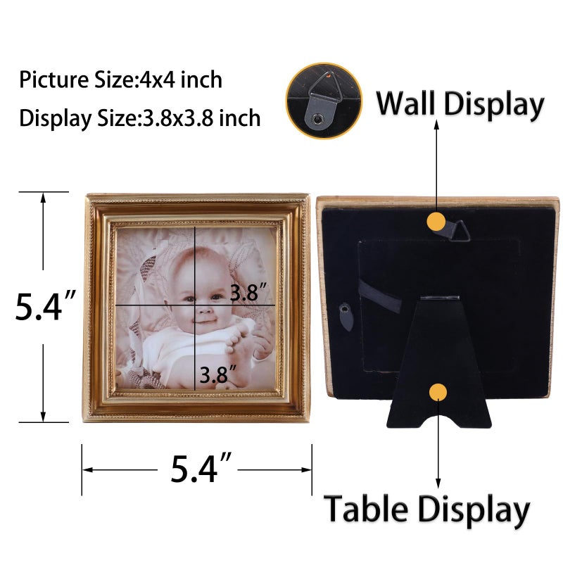 SIKOO 4x4 Picture Frame Square Small Brass Vintage Beaded Picture Frame Tabletop and Wall Mount Antique Wall Decor - Image 5
