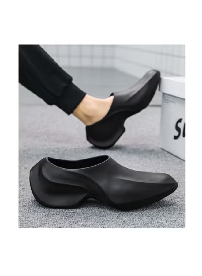 One-step casual sandals for men, kitchen thick-soled trendy shoes, comfortable and non-slip summer slippers (black)  - Image 3