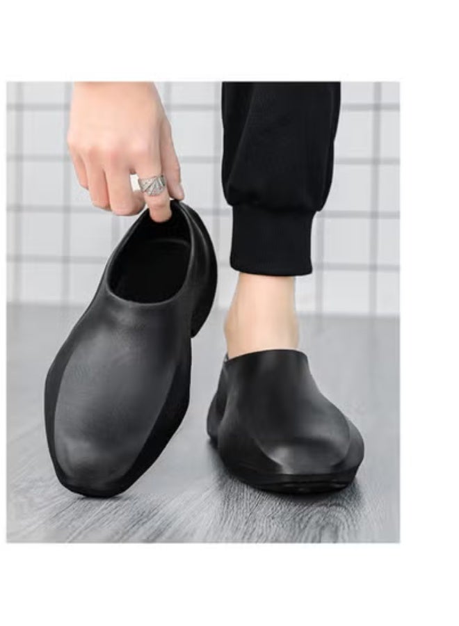 One-step casual sandals for men, kitchen thick-soled trendy shoes, comfortable and non-slip summer slippers (black)  - Image 4