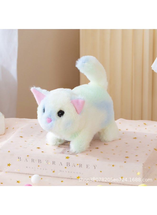 Simulation Plush Electric Cat Toy Walking Call Tail Wagging Electronic Pet Electronic Cat Children's Toy-Color:Blue And White Cat-Specifications:Opp Bag Packaging  - Image 1