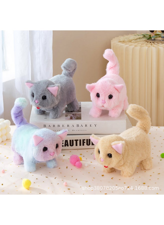 Simulation Plush Electric Cat Toy Walking Call Tail Wagging Electronic Pet Electronic Cat Children's Toy-Color:Blue And White Cat-Specifications:Opp Bag Packaging  - Image 2