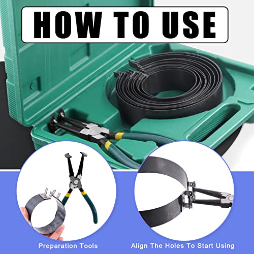 Glarks 15Pcs Auto Engine Piston Ring Compressor Tool Set Including 2Pcs Piston Ring Pliers and 14Pcs Piston Rings (62-145mm/2.44-5.71in) for Repairing Car Truck Auto Engine - Image 5