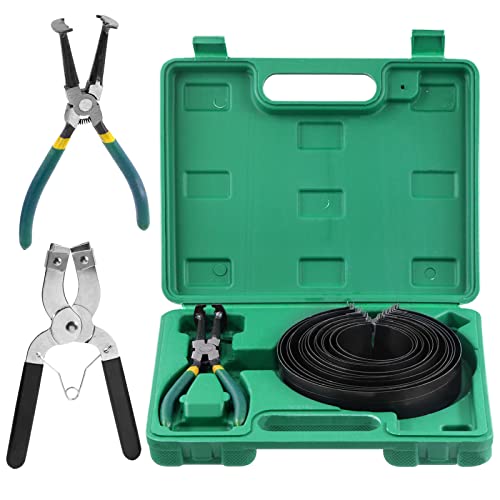 Glarks 15Pcs Auto Engine Piston Ring Compressor Tool Set Including 2Pcs Piston Ring Pliers and 14Pcs Piston Rings (62-145mm/2.44-5.71in) for Repairing Car Truck Auto Engine - Image 1