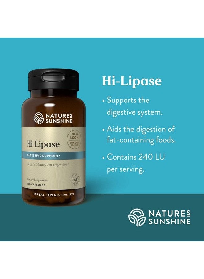 Nature's Sunshine - Hi Lipase Dietary Supplement 100 Capsules ; Powerful Enzyme Supplement That Allows The Digestive System To Digest Fats - Image 1