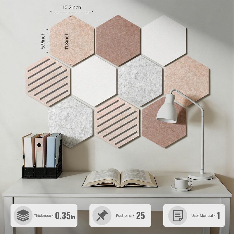 Kciplab Hexagon Cork Bulletin Board Tiles, 10 Pack Felt Board with Push Pins, Photo Display Board for Office & Home Classroom Wall Decor - Image 5