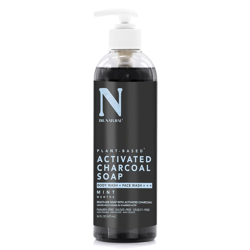 Dr Natural Charcoal Liquid Soap Mint 16 oz  PlantBased  Made with Shea Butter  Rich in Essential Oils  ParabenFree SulfateFree CrueltyFree  MultiUse Liquid Soap