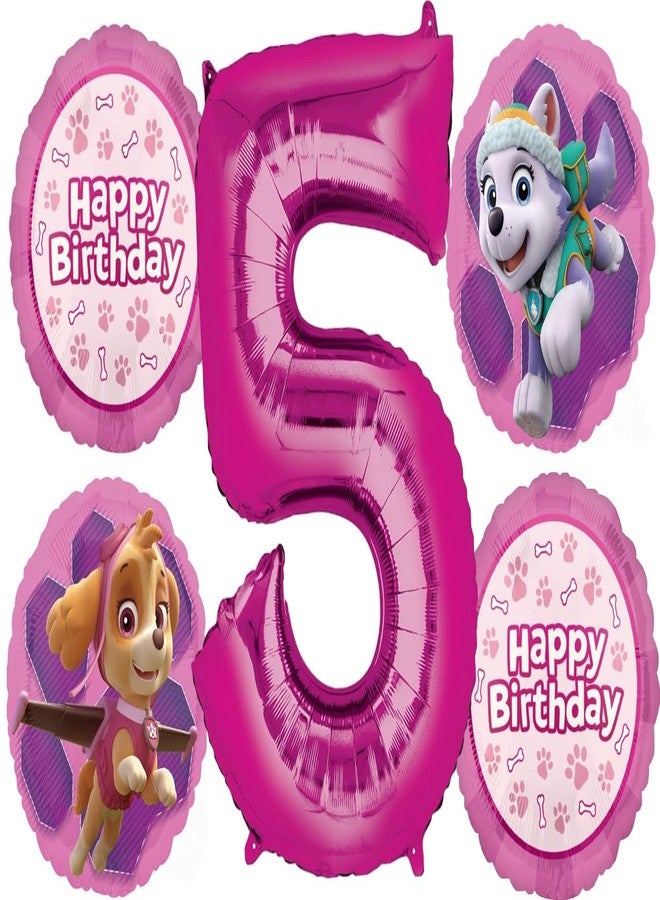أناجرام لوازم حفلات عيد الميلاد الخامس لـ Skye و Everest، باقة بالونات على شكل جرو مخلب الفتاة في دورية، 5 قطع - Image 1